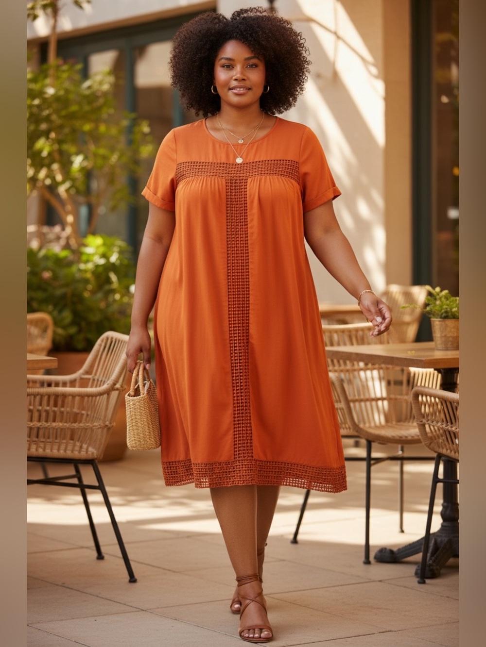 NWT Yessica Dresses Orange Shift Dress Women’s XXL Crochet Trim Short Sleeve